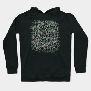 Loopy Twisted Tangled Vines and Leaves Abstract Doodle Design on a Dark Spooky Backdrop, made by EndlessEmporium Hoodie